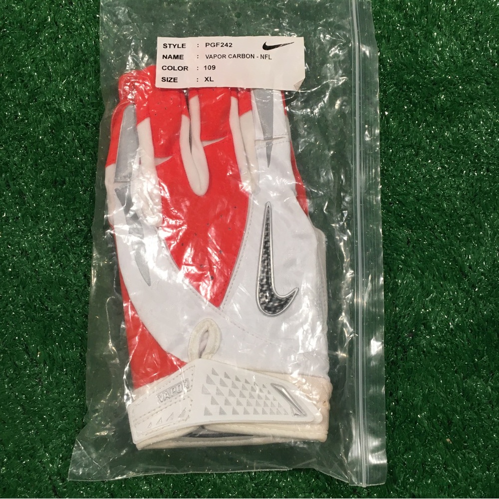 NEW NFL NIKE VAPOR CARBON WR FOOTBALL GLOVES XL WHITE / ORANGE